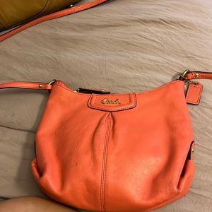 Coach Rosetea leather coral color with gold hardware small crossbody bag